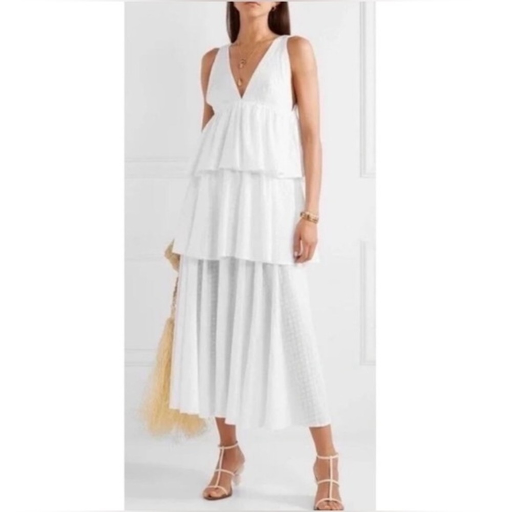 RHODE White Leela Tiered Long Midi Chanderi Dress Bridal Summer Brunch Size XS